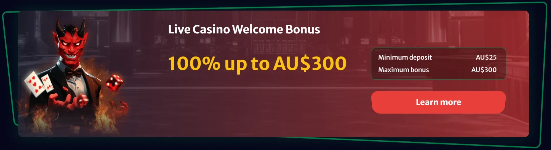 Hell Spin live casino bonus 100% up to AU$300